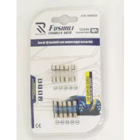   10 darabos üveg biztosíték készlet, 20 mm (W08535, 17244, 58398)
