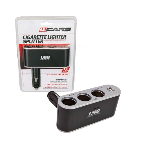 Szivargyújtó elosztó 3-as 12/24V + USB 500mA 94159