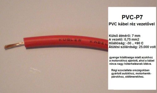 PVC-P7 rézszálas PVC gyújtókábel, piros/fekete, 7 mm átmérő, 