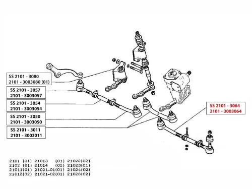 Belső kormányösszekötő gömbfej – bal oldali, hosszú – VAZ 2101–2107 (2101-3003064)