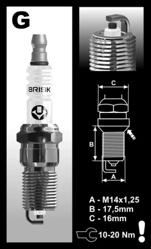 BRISK G17YC gyújtógyertya – M14 x 1,25 – menethossz: 17,5 mm – kulcsnyílás: 16 mm (kompatibilitás: lásd a leírásban!)