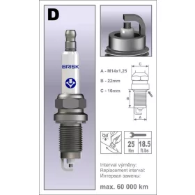   BRISK DOX15LE-1 gyújtógyertya – M14 x 1,25 – menethossz: 19 mm – kulcsnyílás: 16 mm (kompatibilitás: lásd a leírásban!)
