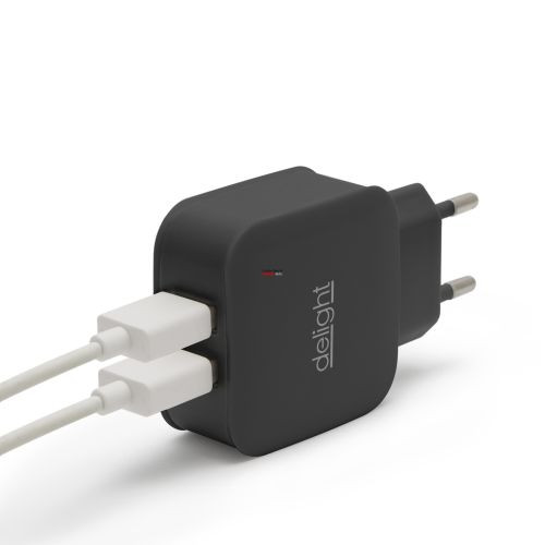 Delight 2 USB-s hálózati adapter, fekete (55045-2BK)