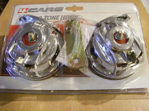 12V-os krómozott harsona kürt pár relével (91608)