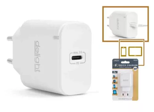 Delight 20W-os Type-C gyorstöltő adapter, fehér (55046WH)