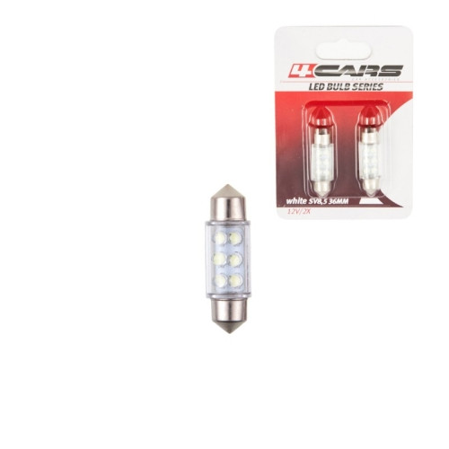 4Cars 12V SV8.5 36 mm 6 LED fehér szofita izzó, 2 db