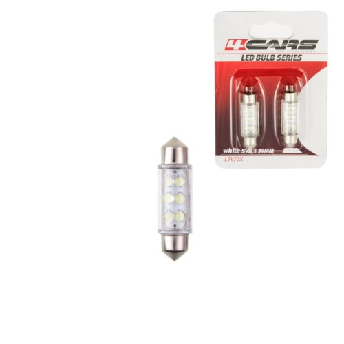 4Cars 12V SV8.5 39 mm 6 LED fehér szofita izzó, 2 db