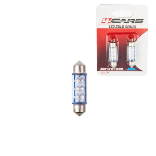 4Cars 12V SV8.5 39 mm 6 LED kék szofita izzó, 2 db