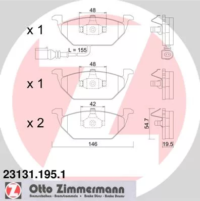 Első fékbetét készlet – Zimmermann 23131.195.1 (Audi, Seat, Skoda, Volkswagen)