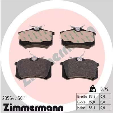 Hátsó fékbetét készlet – Zimmermann 23554.150.1 (Audi, Citroen, DS, Fiat, Ford, Lancia, Nissan, Opel, Peugeot, Renault, Seat, Skoda, Volkswagen)