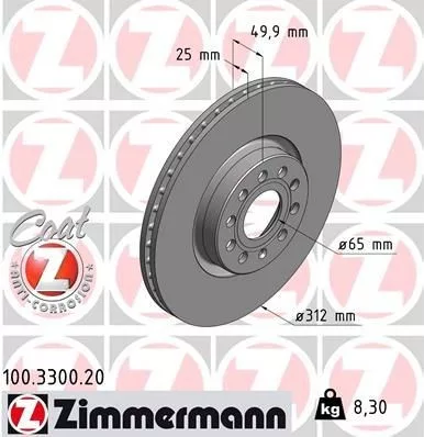 Első féktárcsa – Zimmermann 100.3300.20 (Audi, Seat, Skoda, Volkswagen)