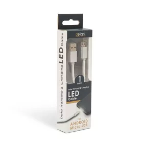   Delight 55442M-WH Micro USB Adat- és Töltőkábel, 1 m, Ezüst, LED Fénnyel