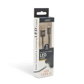   Delight 55442C-BK USB Type-C Adat- és Töltőkábel, 1 m, Fekete, LED Fénnyel