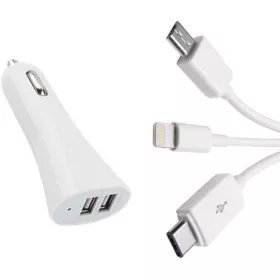 2-es USB töltő M-USB/Apple/Type-C 12V 2.1A AE-WF132-1