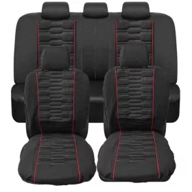   203-4R 11 részes univerzális üléshuzat szett – fekete, piros csíkokkal (légzsák kompatibilis)