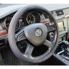 Műbőr kormányvédő 38cm fekete/piros (2395-38) autolife