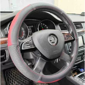   Valódi bőr kormányvédő 38cm fekete/bordó (5093BKBORDO) autolife