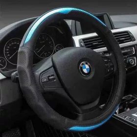   Valódi bőr kormányvédő 38cm fekete/kék (5408BL) autolife