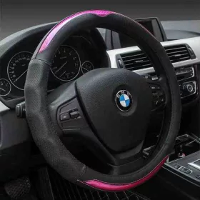   Valódi bőr kormányvédő 38cm fekete/pink (5408P) autolife