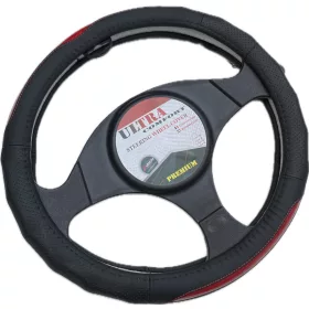   Valódi bőr kormányvédő 38cm fekete/piros (5408R) autolife