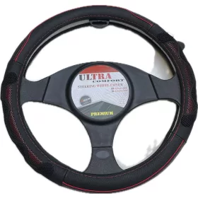   Valódi bőr kormányvédő 38cm fekete/piros (5002R) autolife