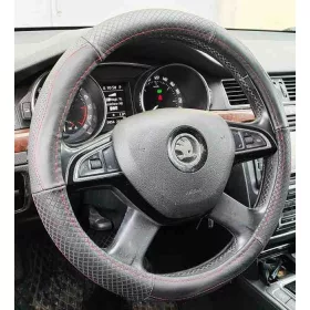 Valódi bőr kormányvédő 38cm fekete/piros – 5093BKR