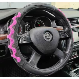   Műbőr kormányvédő 38cm fekete-pink 203-7P (203-7P) autolife