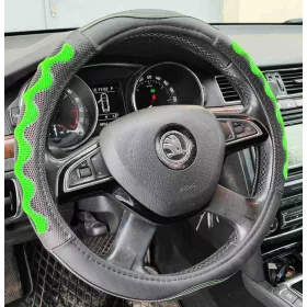   Műbőr kormányvédő 38cm fekete-zöld 203-7GR (203-7GR) autolife