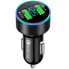   Autós töltő és voltmérő – 2 USB porttal – Quick Charge 3.0 – 12-24V (M23)