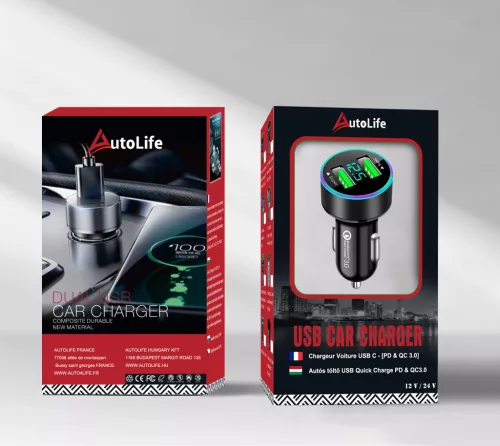 Autós töltő és voltmérő – 2 USB porttal – Quick Charge 3.0 – 12-24V (M23)
