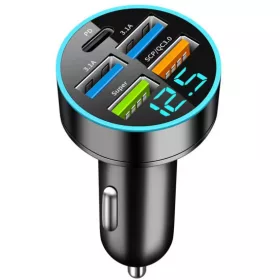   Autós töltő és voltmérő – 4 USB + USB-C portokkal – PD + 2 Super + QC3.1 + 3.1 – 12-24V (M57)