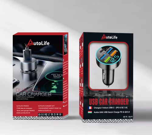 Autós töltő és voltmérő – 4 USB + USB-C portokkal – PD + 2 Super + QC3.1 + 3.1 – 12-24V (M57)