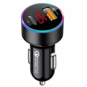   Autós töltő és voltmérő – USB és USB-C (PD) portokkal – Quick Charge 3.0 – 12-24V (M27)