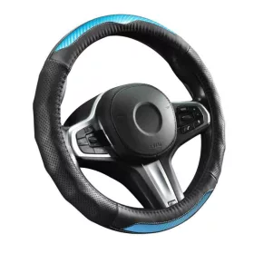   Premium Box Carbon Design valódi bőr kormányvédő 38 cm fekete-kék DW-5408BL (00894) autolife