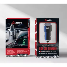   Autós gyorstöltő 100W – USB & USB-C, 12/24V (Autolife 02AC / 13375)