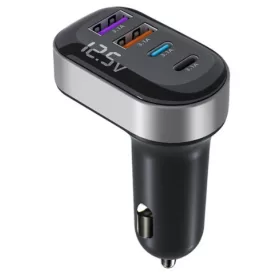   K33 Szivargyújtós autós töltő – 4 portos (2×15 W USB + 2×15 W Type-C), beépített voltmérővel